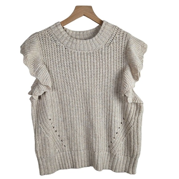 Universal‎ Thread Crewneck Flutter Sleeve Sweater Top XL Ivory Beige Sleeveless - Picture 1 of 6